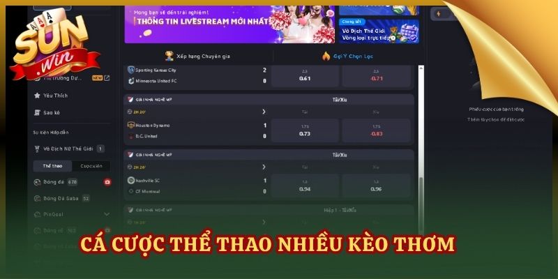 Cá cược thể thao nhiều kèo thơm